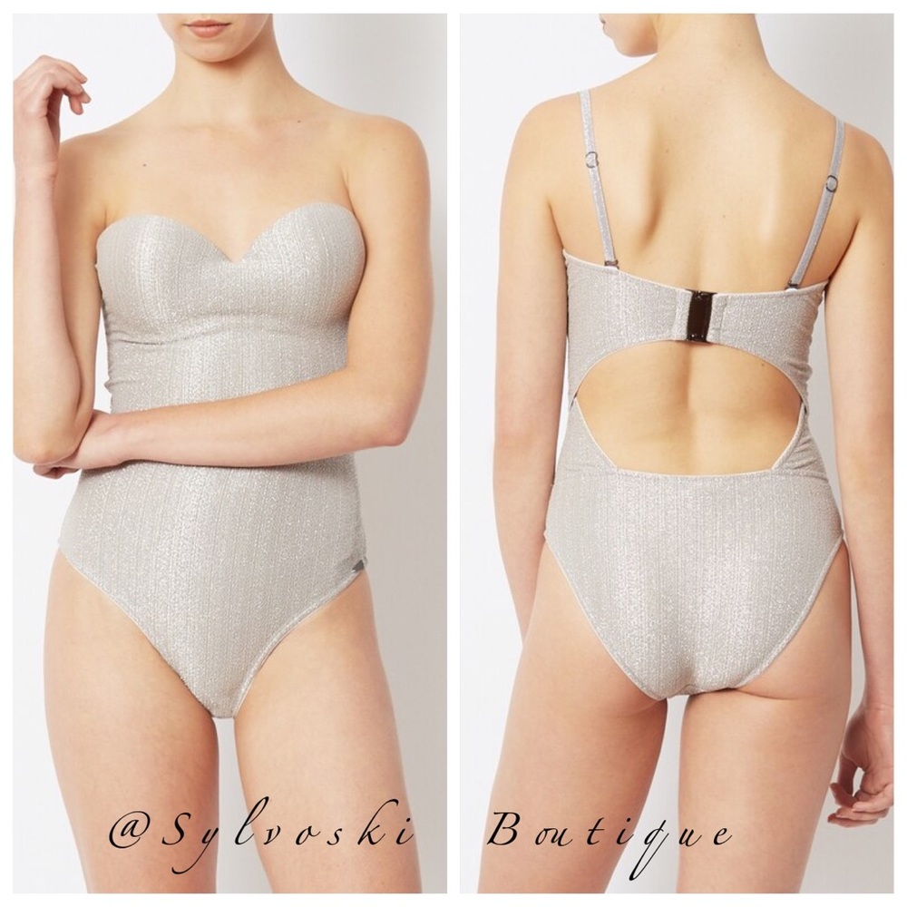 🔥 PRISM Silver-Tone Lurex Chateau One-Piece NWT